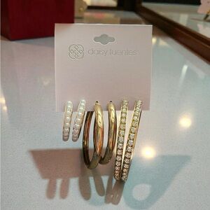 Daisy Fuentes Gold and White Crystal Hoop Earrings